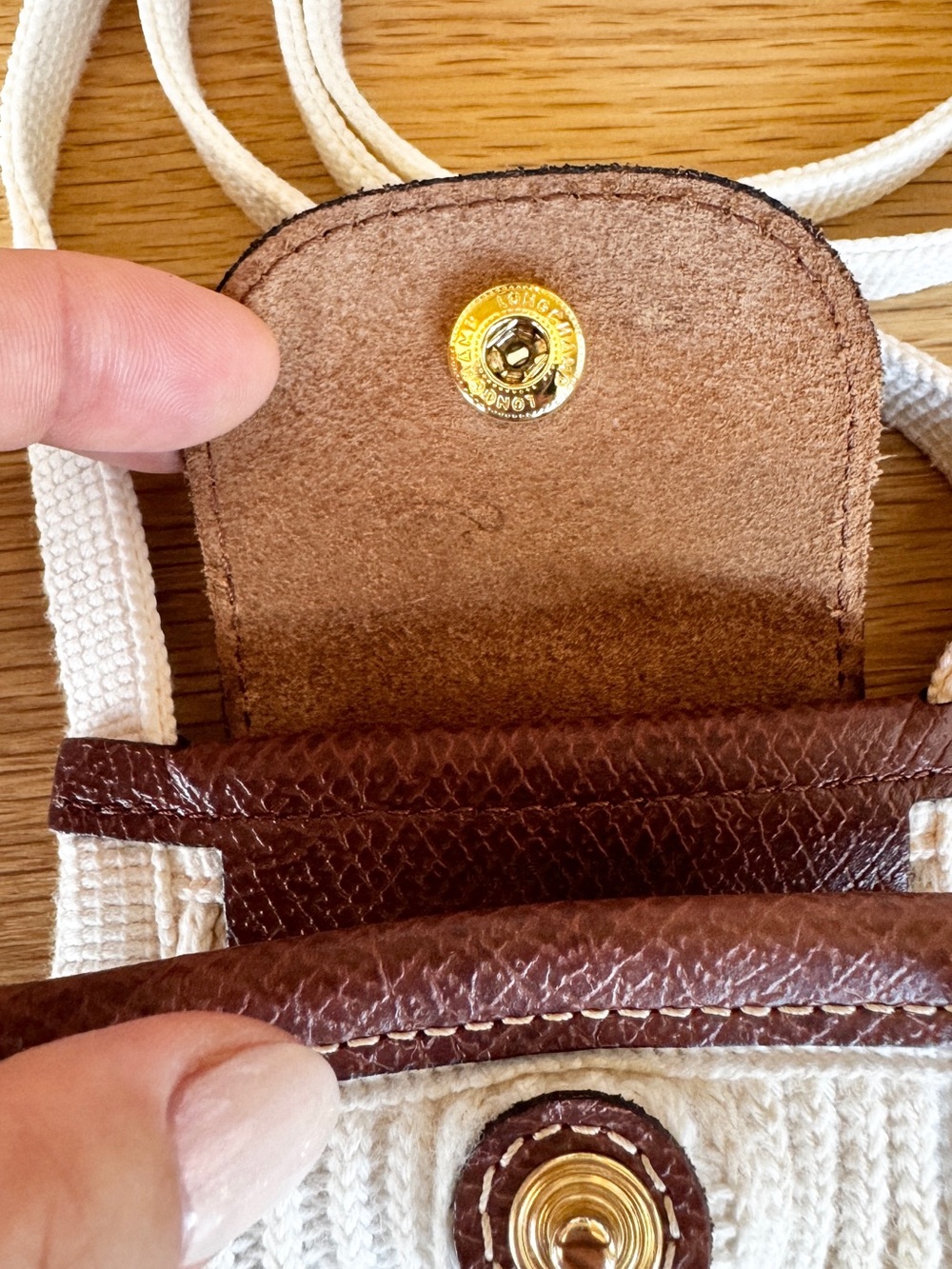 Longchamp Le Pliage Filet Mini Bag with Brown Leather Trim | White - Picture 4 of 8